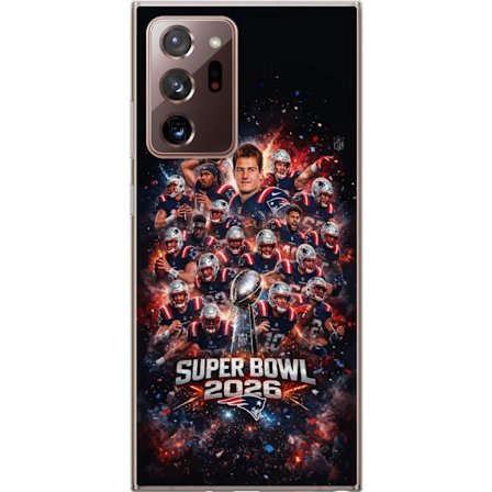 Yhteensopiva Puhelinkuori Samsung Galaxy Note20 Ultra Super Bowl 2026 juliste, jossa New England Patriots ja NFL-mestaruuspalkinto räjähtävän urheilul