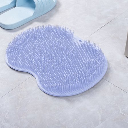 Ryg- og fodskrubber til brusebad, silikonebørste til brusebad med sugekop til rengøring og peeling af huden, flydende krop med lange børster (blå)