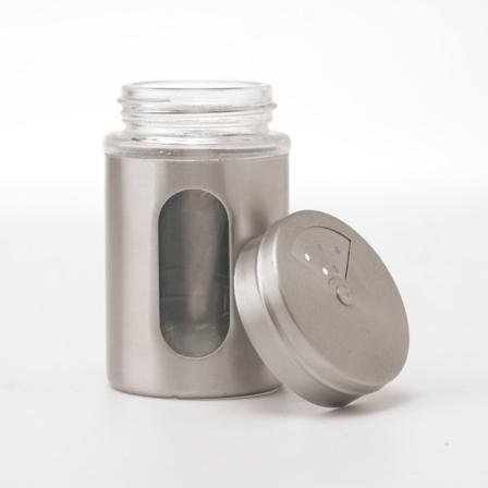 Sarja 1 100 ml ruostumattomasta teräksestä valmistettua maustepurkkia - näkymä purkkiin