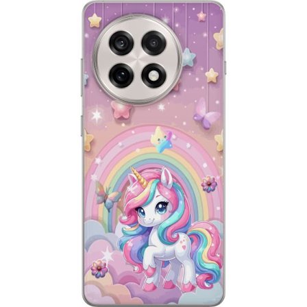 Kompatibel Mobilcover til OnePlus 13R Magisk enhjørning med regnbue manke, stjerner og sommerfugle mod en pastelfarvet himmel med skyer