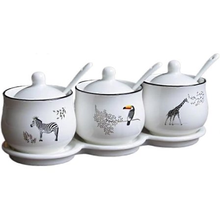 Krydderiglas Saltbeholder til køkken, Krydderibeholder Sæt Krydderiglas med låg Keramisk krydderi