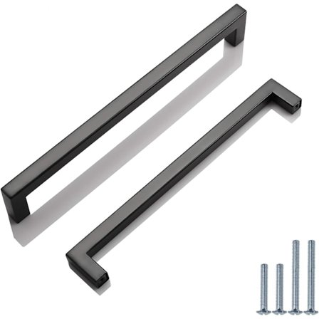 10 stk. køkkenskab dørhåndtag rustfrit stål badeværelse skuffe skab trækker hul center 224mm sort firkantet T-stang håndtag