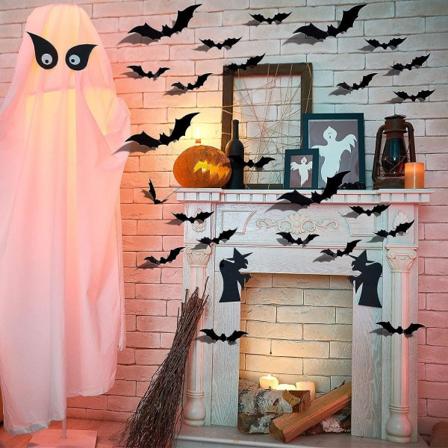 Halloween 3D Flaggermusdekorasjon Plast Flaggermus Veggklistremerker For Hjem Vindu Dekor Festtilbehør (60 stk) (FMY)