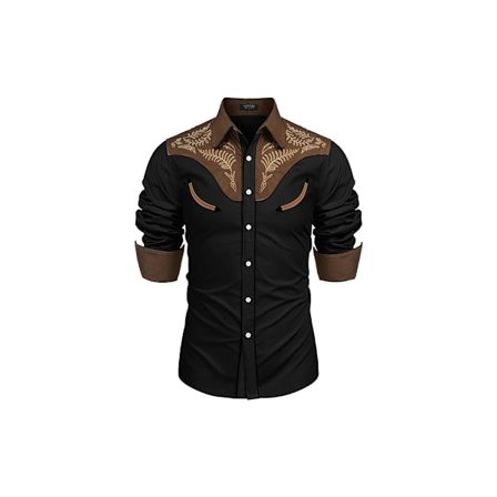 Cowboy skjorte for menn, avslappet langermet skjorte med knapper, svart{HH}