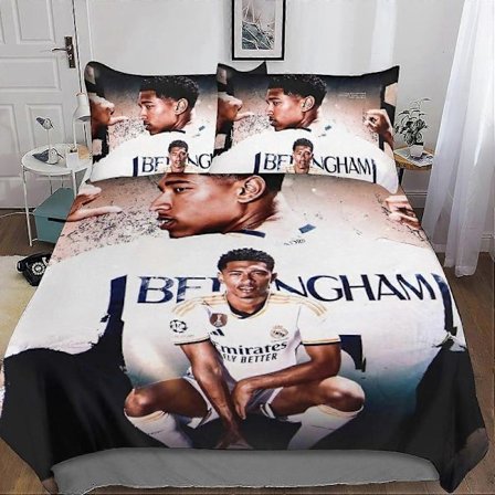 Jude Bellingham -vuodevaatesetti, painettu pussilakana, jalkapallotähti-peittosetti vetoketjulla, lasten vuodevaatesetti, mikrokuituinen pussilakana +