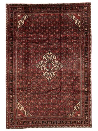 Anudada A Mano Hosseinabad Alfombra 220X316 Persa De Lana Negro/Rojo Oscuro