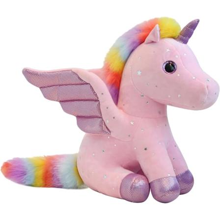 Enhjørning Kosedyr Skinnende Flerfarget Regnbue Engel Dyr Kawaii Myk 20cm Gave til Jul Bursdag (Rosa) Pink