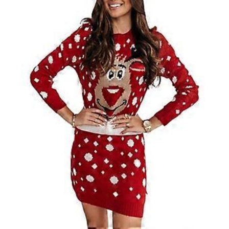 Dame Jul Elg Sweater Kjole Mini Kjoler Casual Jul Strikkede Trøjer Toppe 1 stk (M)