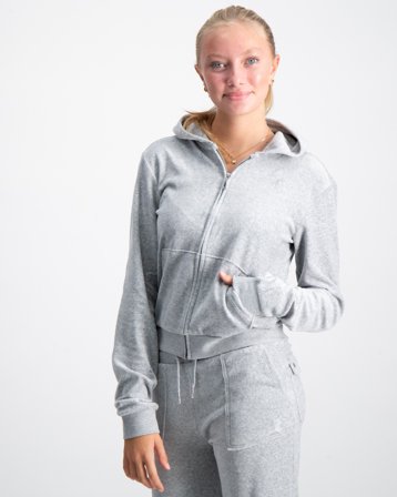 Juicy Couture Tonal Embro Velour Zip Thru Hoodie Grijs Hoodies Meisjes - Kids Brand Store