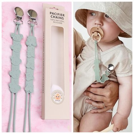 Sutteholderklip Soothie Sutteholderkæde til Drenge og Piger Babyshower Gave (Grøn)