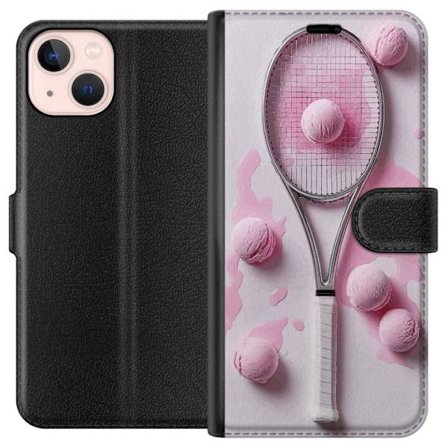 Kompatibel Tegnebogsetui til Apple Apple iPhone 13 mini Rosa glaskugler og tennisketsjer i et kreativt stillbillede med legende popfølelse og moderne