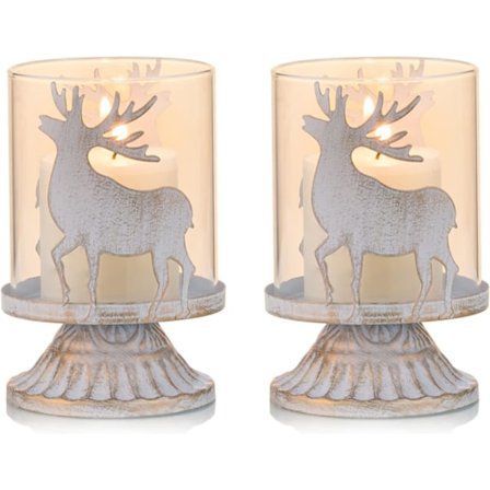 Vintage Metall Lysestaker Sett med 2, Antikke Lysestaker, Julebord Peisdekorasjoner Midtstykker, Hjort