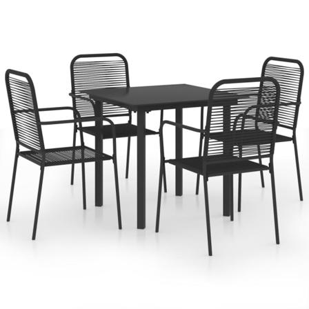 Vidaxl Matgrupp För Trädgården 5 Delar Svart Glas Och Stål Svart