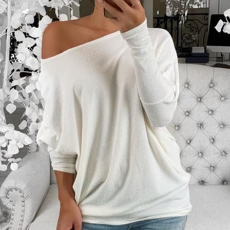 T-shirt Med Rund Hals För Kvinnor Off Shoulder Pullover