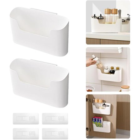 2 stk selvklebende oppbevaringsbokser for veggmontering, oppbevaringsboks for kjøkkenskap, bad, kjøleskap, småting