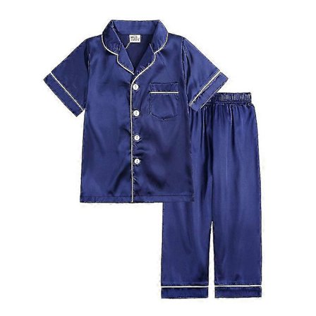 Lasten Pienten Lasten Vauvan Tytt Poika Satiinipyjamasetti Pitk Lyhythihainen Napillinen Pyjamapaita Toppi+housut Alaosa Y asut Asut Tyyli B Blu-XF10-