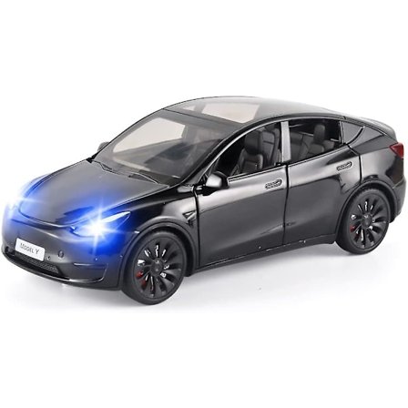 Lekebil Modell Y 1/24 Sinkstøpt Metallmodellbil i Sinklegering, Trekk-Tilbake Lekebil med Lys og Musikk (Modell Y Svart)