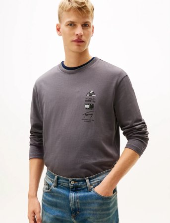 Tommy Jeans Tjm Rlx Peaks Ls Tee - Grey - M