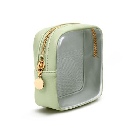 Transparent mini makeup taske, sød kosmetiktaske til kvinder med en skydelomme, perfekt til rejse toiletartikler, lavet af miljøvenligt kvalitetslæder