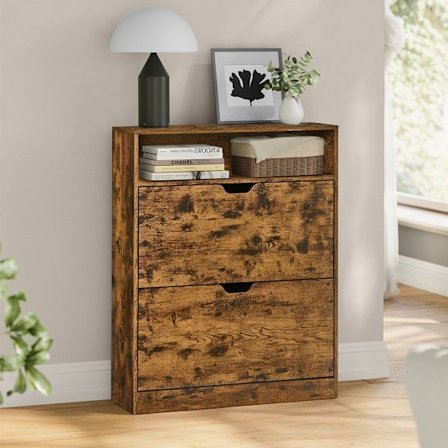 Skoskåp med vänddörrar och öppet fack 80 x 24 x 102 cm - Rustik