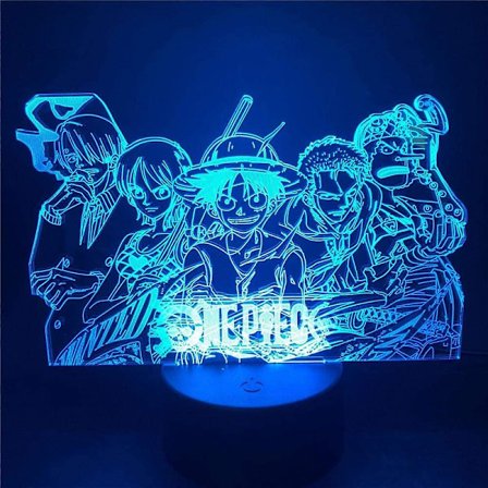 Shxx 3D Natlamper Illusionslamper One Piece Natlampe Luffy Sanji Zoro Nami 3D Led Illusionsbordlampe Optisk Actionfigur Lampe Sengelampeindretning De