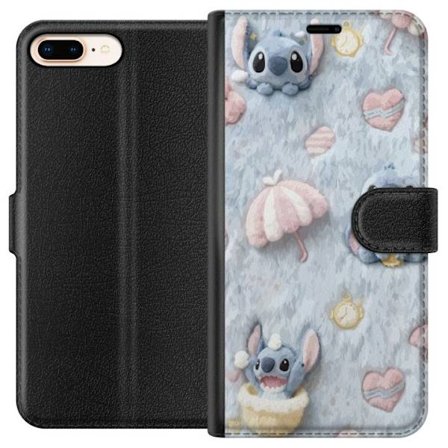 Kompatibelt Lommeboketui til Apple iPhone 7 Plus Broder mønster med hjerter, paraplyer og pastellfarget myk bakgrunn