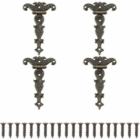 4 Pak Antik Hængsler, Port Hængsel, Zink Legering Møbelhængsler, Retro Antik Hængsel med Fastgørelsesskruer, til Skab, Skuffedør, Bogreol