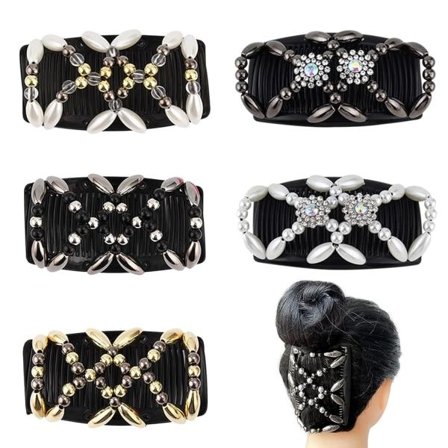 Galaxy 5 stk. perle hårklemme stræk hårkam elastiske hårklemmer - dobbelt kam hårtilbehør DIY hårstyling værktøjer