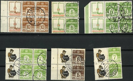 Danmark - Samling af reklamevedhæng på 1 indstikskort - Stemplet