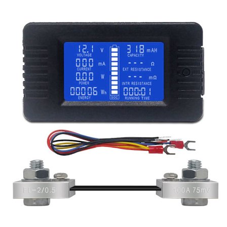 DC Batteri Måler Voltmeter Amperemeter Energi Energiovervågning LCD Digital Multimeter Spænding Strøm Kapacitet Ohm Time SOC LCD Måler DC 0-200V 100A 