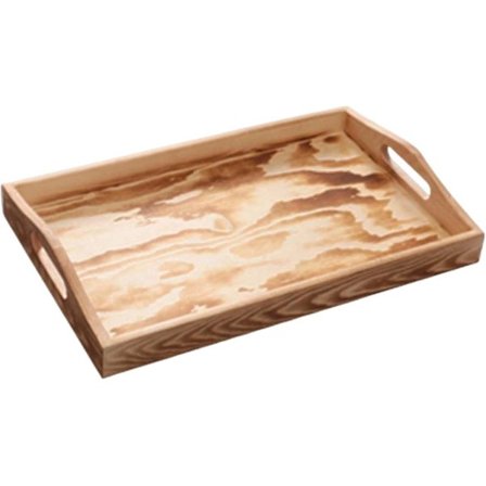 Rektangulære serveringsbrett i tre med håndtak, stilige for mat, puff, fest, multifunksjonelt allsidig frokostbrett, høyde 5 cm