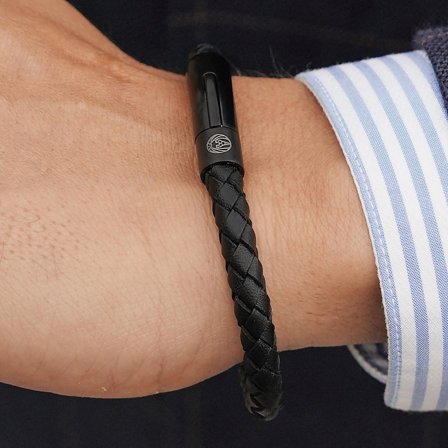 Bracelet en cuir noir Black & Black pour hommes - Bracelets en cuir