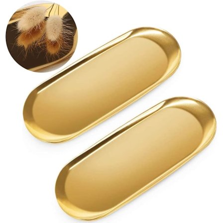 Guldbricka Oval Bricka Rostfritt Stål Metall Förvaringsbricka för Snacks