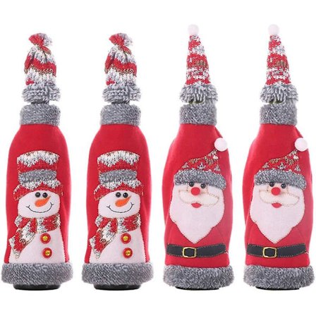 4 stk Julevinflaskeomslag Vinflaskeposer Flaskeklær Til Juledekorasjon Middag Bankett Borddekorasjon (Julenissen Snømann)