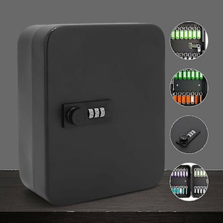 Väggmonterad Låsbart Säkerhetsfack för Nycklar med Kombinationslås, Metall, 20 Nyckelplatser