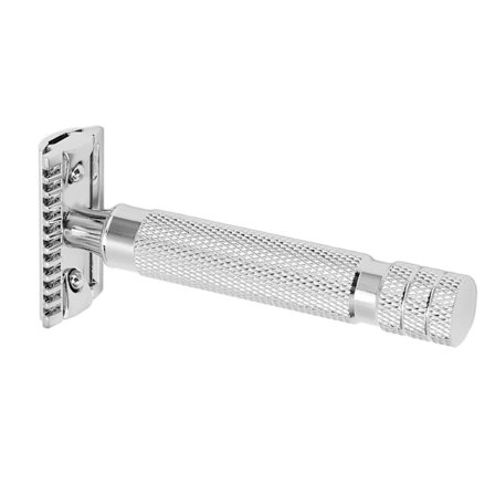 Sikkerhedsskraber med dobbelt blad, genanvendelig miljøvenlig DE barberskraber med ergonomisk design og rust- og korrosionssikker metalkonstruktion, 