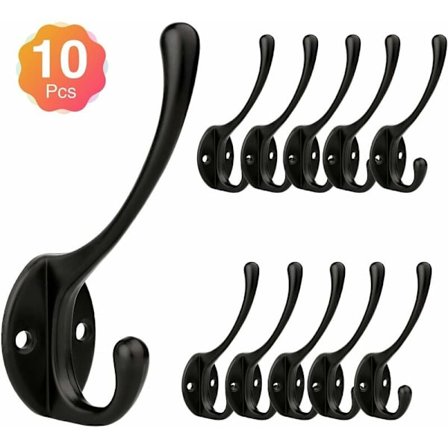 Väggmonterade krokar, klädkrokar, för badrum, kök, väggmonterade, 10 stycken, svart