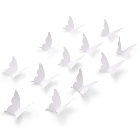 100 st 3D-fjärilsväggdekaler i papper, vita, avtagbara, konstgjorda fjärilar