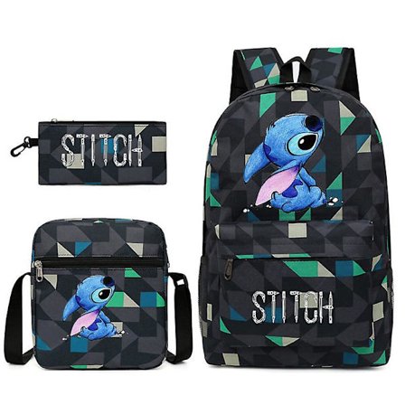 3 stk./sett Stitch Barnehagesekk Tegneserie Stitch Trykk Barnehage Penal gutt Jente Skulderveske Barn Skolesekk Gave
