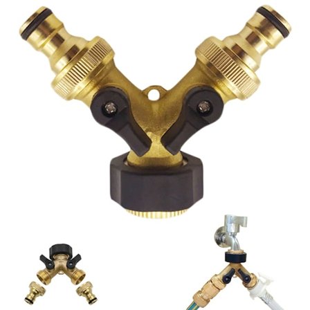 2-tie vedenjakaja 2-tie raskas messinki puutarhaletku liitin hana jakaja nurmikolle ja puutarhaan (1 pakkaus)