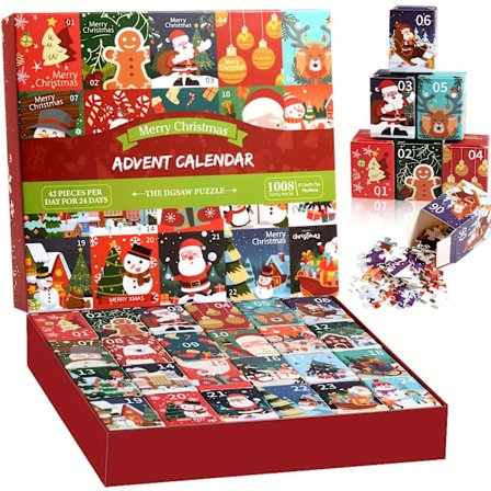 Joulukalenteripalapeli 1008 osaa, Juhlava joulukalenteri, 24 päivän lähtölaskentakalenteri, 24 minilaatikkoa, Lumimaisemapalapeli