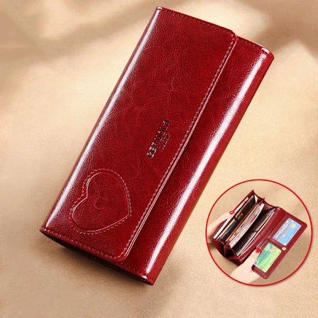 Genuine Leather Wallet Card Holder for Women Credit Card ID Badge Holder RFID Long Purse Fashion Women's Clutch Bag