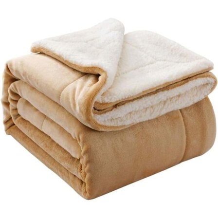 Ultramjuk Lätt Vändbar Sherpa Flanell Filt Mikrofiber Fleece Pläd för Säng/Soffa (127x152 cm, Beige)