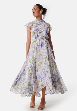 FOREVER NEW Freya Flutter Sleeve Midi Dress Floral Klær