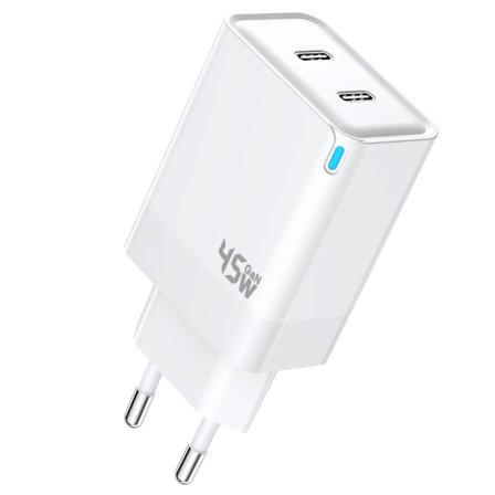 SiGN Dual USB-C PD Laddare 45W till laptop och smartphones - Vit