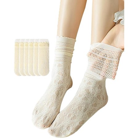 pairs - Hvid - Ankelstrømper til kvinder med blondekant - Blondestrømper
