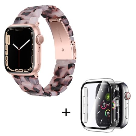 Urrem med 3 perler i resin-stil med klart cover til Apple Watch Series 3/2/1 42mm - Lyserød / Sort