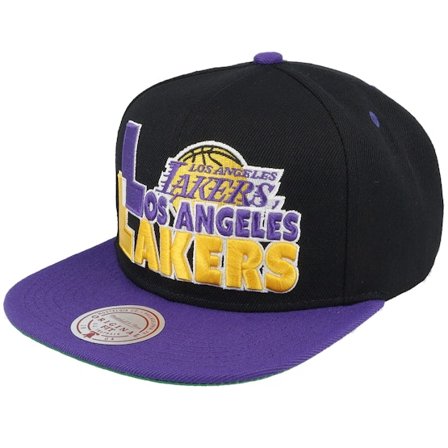 Mitchell & Ness - Los Angeles Lakers Text Stack 1 Black Snapback Snapback Black Cap - NBA @ Hatstore