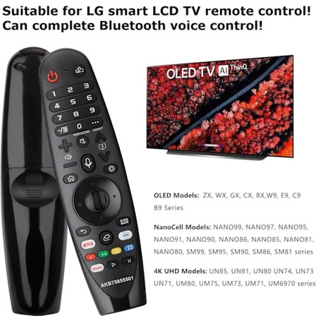 LG Magic Remote Fjernkontroll Kompatibel med et bredt utvalg av LG-modeller, Netflix og Prime Video-snarveier Ingen stemmemodell tilgjengelig