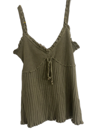 Olivgrön ribbad topp med knyt